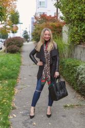 Fall Style: Drape Front Jacket + Leopard Scarf