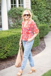 How to Dress Up Denim Joggers with Florals