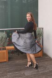 Glam in a Glitter Pleated Midi Skirt
