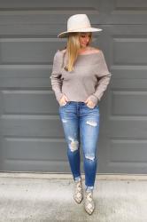Fall Style: Off-Shoulder Sweater + Bralette