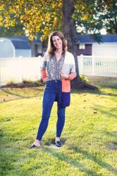 Thursday Fashion Files Link Up #281 – Pairing a Color Block Cardi w/ a Pattern