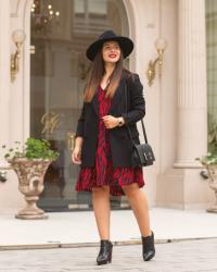 Fall Outfit in Fuchsia-Red and Black