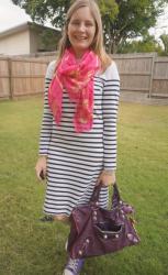 Striped Tee Dresses With Pink and Purple Accessories: Balenciaga Bags and High Tops