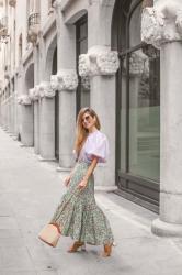 PUFFED SLEEVES TOP AND FLORAL SKIRT