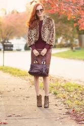 Cropped Leopard Jacket with Faux Leather Pencil Skirt