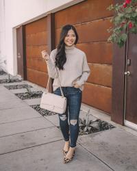 Taupe Turtleneck & Dark Washed Skinny Jeans