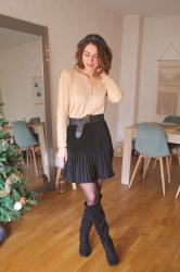 Look de fêtes : gilet doré & jupe satinée