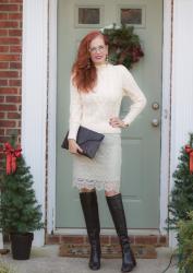 Holiday Look- Winter White Outfit and Red Coat