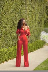 Off Shoulder Red Jumpsuit