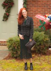 Holiday Look -Green Plaid Blazer with Lace Skirt