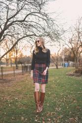 Tartan Skirt and Riding Boots