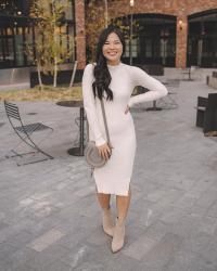 Bumpin’ in this Winter White Sweater Dress