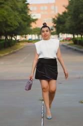 Strong Shoulders and Rhinestone Bow Skirt, Balancing an Outfit