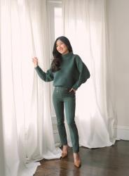 WFH Style Inspo: Stretch Pants + Chunky Knit Sweater