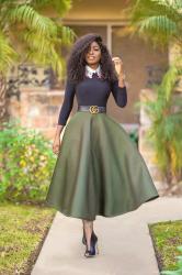 Long Sleeve Bodysuit + Tea Length Skirt
