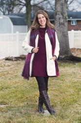 Thursday Fashion Files Link Up #290 – Winter White Coat Paired w/ a Cozy Sweater Dress