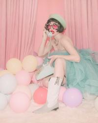Pastel Balloons and Blue Boots