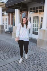 Wardrobe Re-Wear: Black Leggings with Pastel Tie-Dye Sweatshirt [Look 1 of 2]