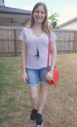 Striped Tanks, Denim Shorts and Red Crossbody Bags