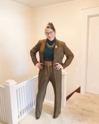 Adventures in Thrifting Part 7: Brown Pinstriped Pant Suit & #SpreadTheKindness Link Up #210