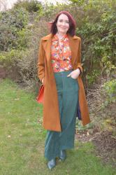 Orange Pussy Bow Blouse and Green Cords + Style With a Smile Link Up