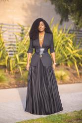 Structured Blazer + Pleated Maxi Skirt