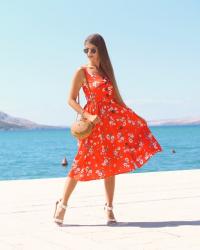 FLORAL RED DRESS