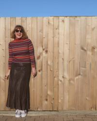 Casual styling for a leather maxi skirt