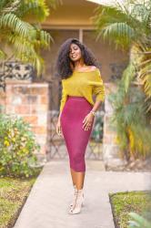 DIY Off Shoulder Sweater + Knit Pencil Skirt