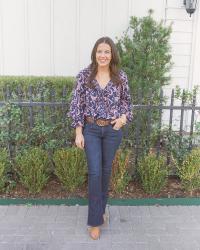 Pink and Navy Ruffled Blouse