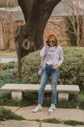 LAVENDER AND WHITE CHECK CARDIGAN