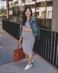 Black and white striped maternity dress