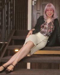 Double Flashback: Cream Pencil Skirt and Burgundy Shoes
