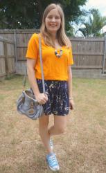 Orange Tees, Navy Culottes And Converse