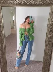 Spring Outfit. Ruffle Blouse and Vintage Jeans