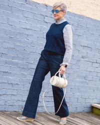 spring trends: sweater vest and wide leg pants