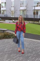 Spring Style: Floral Tie-Neck Blouse + Cat-Eye Glasses