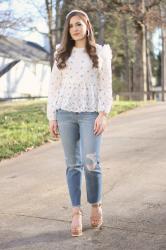 White Floral Peplum Top