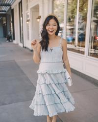 The Most Darling Blue Tiered Midi Dress