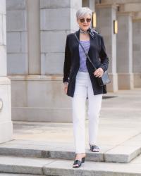 sweater blazer, stripes and black and white