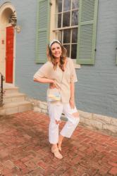 Casual Easter Outfit with White Straight Jeans + Pastels
