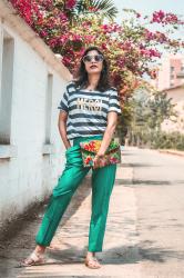 GREEN ANKLE GRAZERS AND A CLASSIC STRIPED TEE