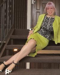 Fancy Friday: Celadon Suit, Ruffles and a Dotted Shoe Flashback