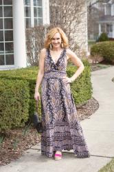 Being Blissfully Boho in a Dark Floral Maxi Dress