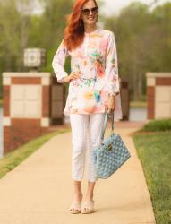 Turning Heads Linkup -Caite and Kyla – The Aura Tunic with White Leggings