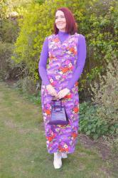 Vintage Purple Floral Print Dress + Style With a Smile Link Up
