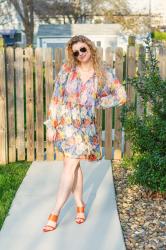 Bright Floaty Floral Babydoll Dress + Orange Heels.