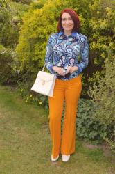 Blue Psychedelic Vintage Shirt and Marigold Trousers + Style With a Smile Link Up