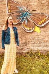 Denim Jacket, Yellow Maxi Dress And A Beautiful