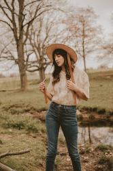 Embroidered Blouse and Straw Hat Outfit